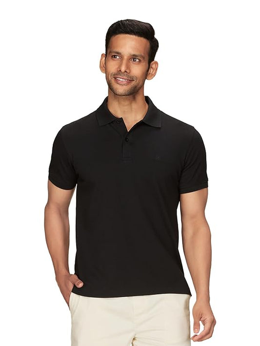 Black Polo T-Shirt For Men's Cotton Stretch Solid (Regular Fit | Pique Knit)