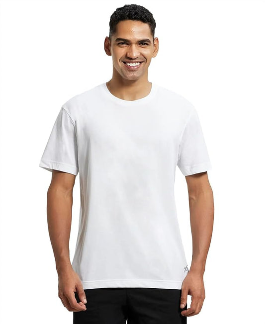 Men's White Regular Fit T-Shirts Solid Round Neck Cotton Blend Half Sleeve