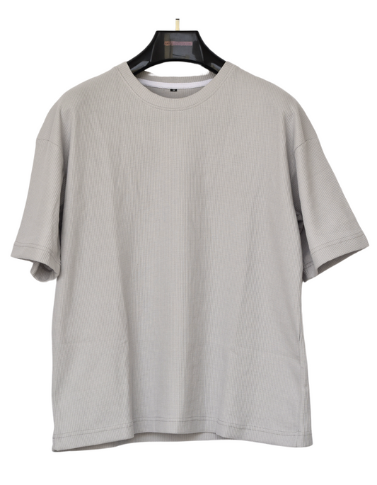 Grey Round neck Unisex Regular Fit T-shirt | Waffle T-shirt for Men and Women