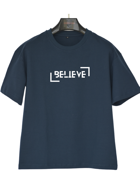 Believe Navy Blue Oversize Unisex T-shirt | T-shirt for men and women