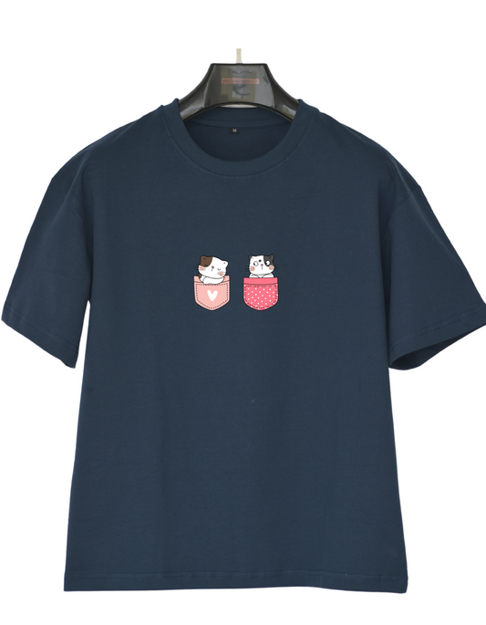 Kitty Navy Blue Oversize Unisex T-shirt | T-shirt for men and women