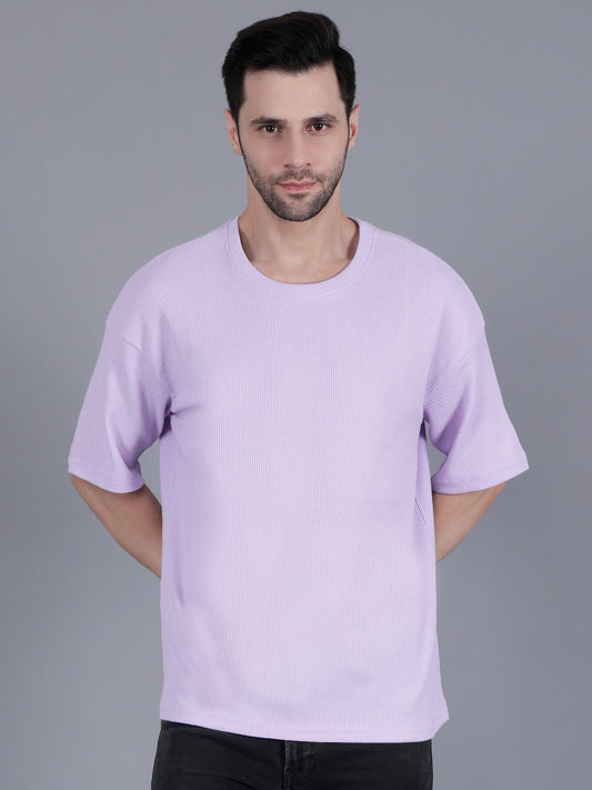 Lavender Solid Men Oversize Round Neck Half Sleeve T-shirt | Oversize T-shirt for men