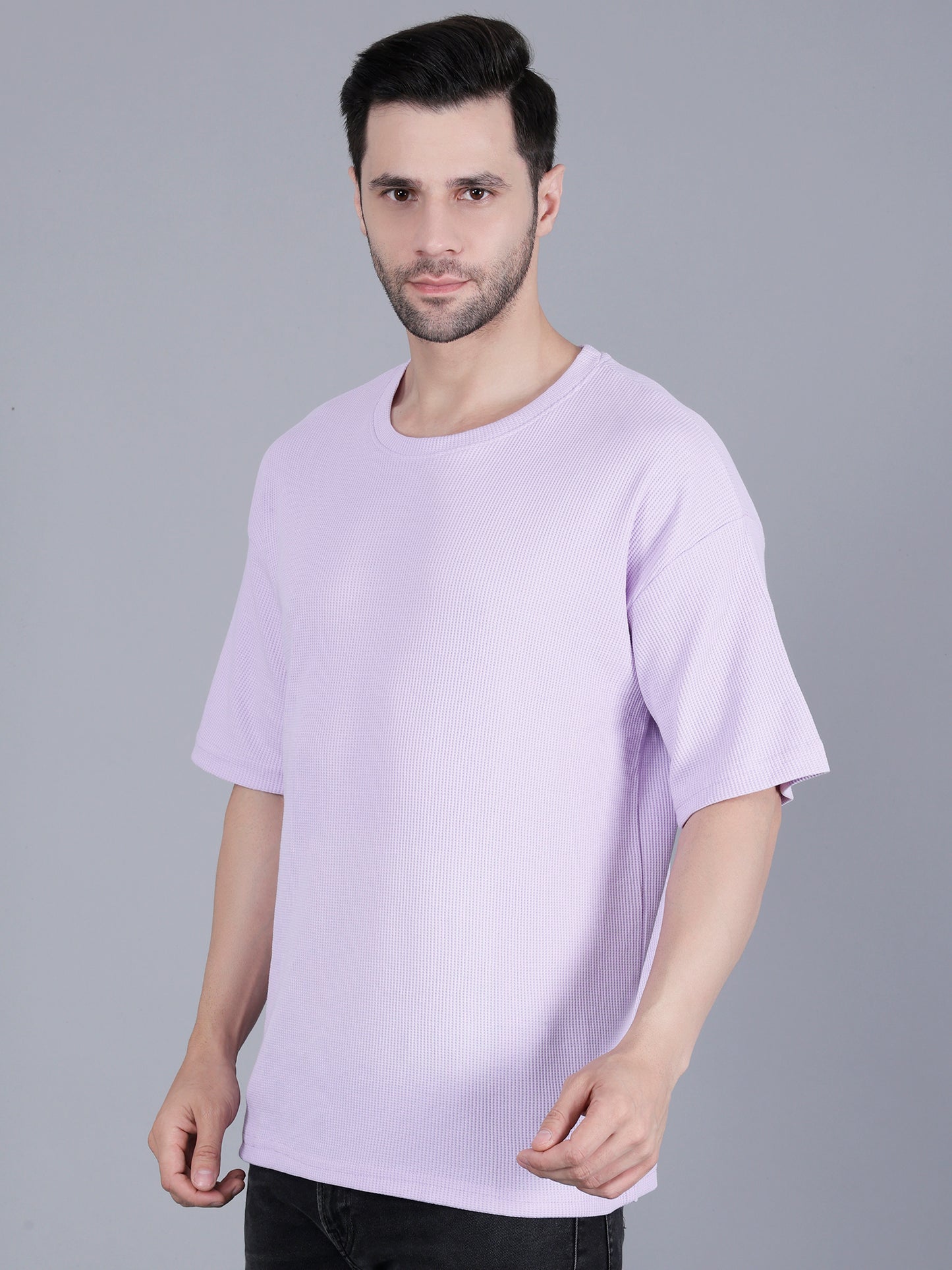 Lavender Solid Men Oversize Round Neck Half Sleeve T-shirt | Oversize T-shirt for men