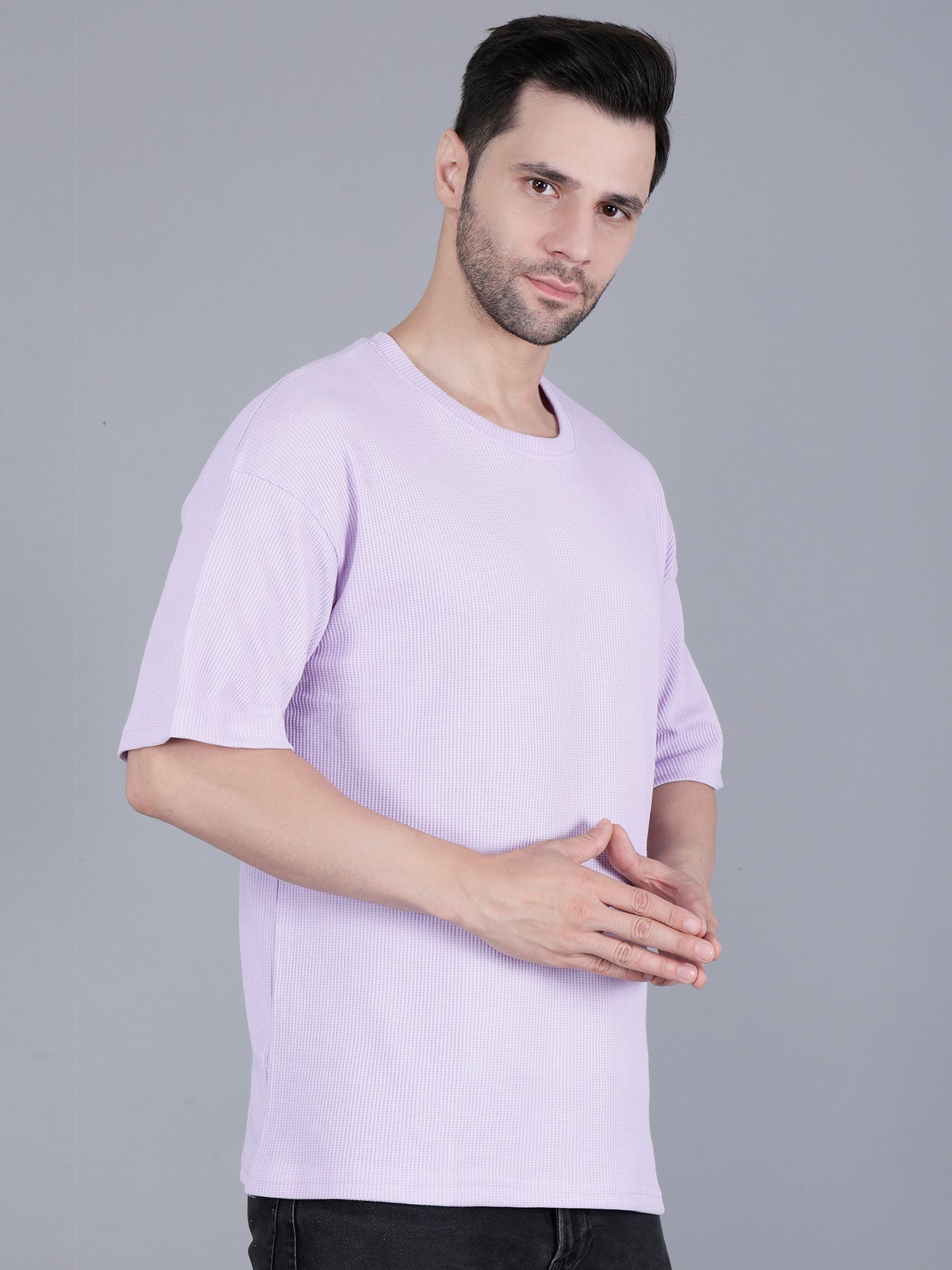 Lavender Solid Men Oversize Round Neck Half Sleeve T-shirt | Oversize T-shirt for men