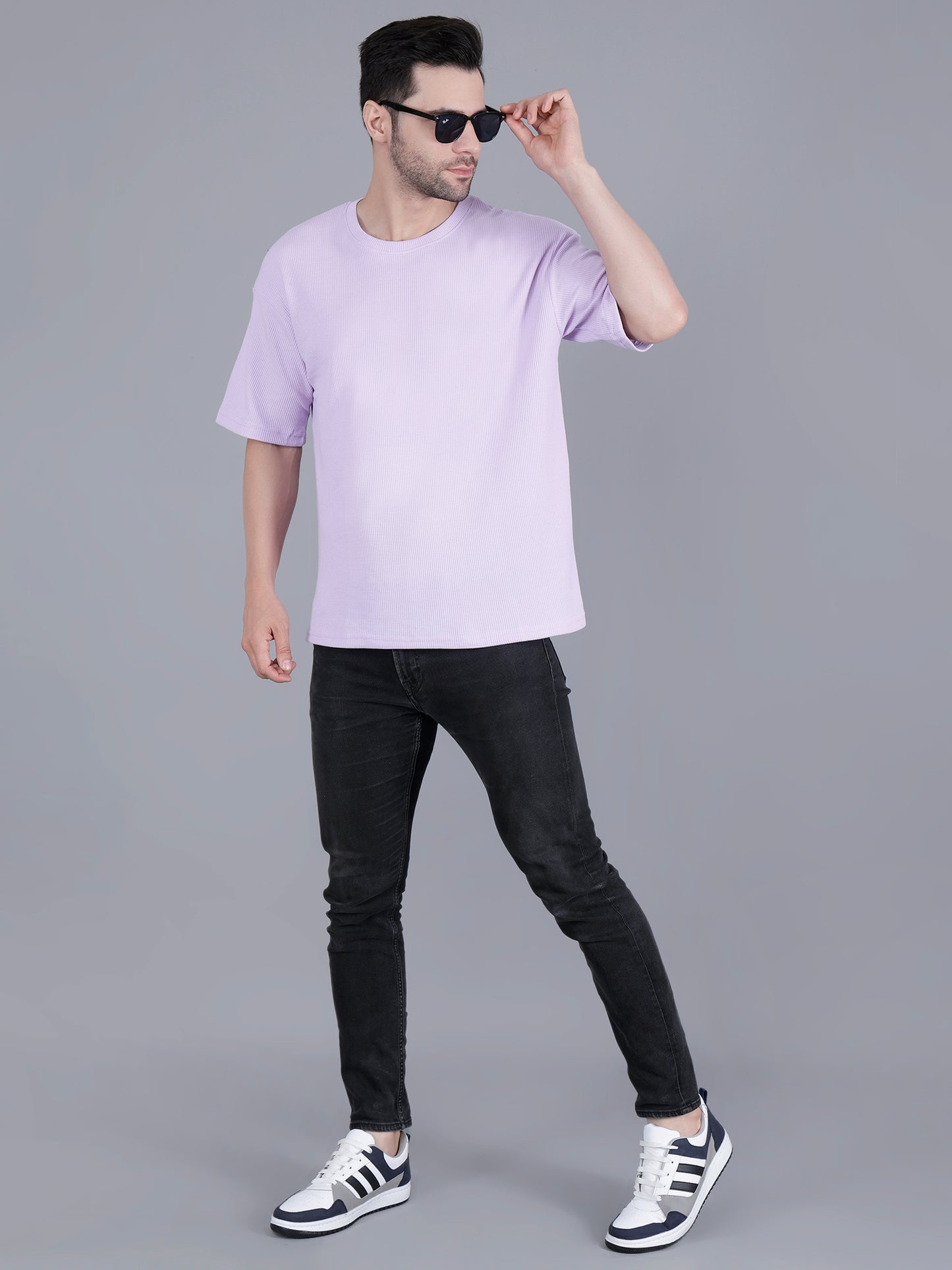 Lavender Solid Men Oversize Round Neck Half Sleeve T-shirt | Oversize T-shirt for men