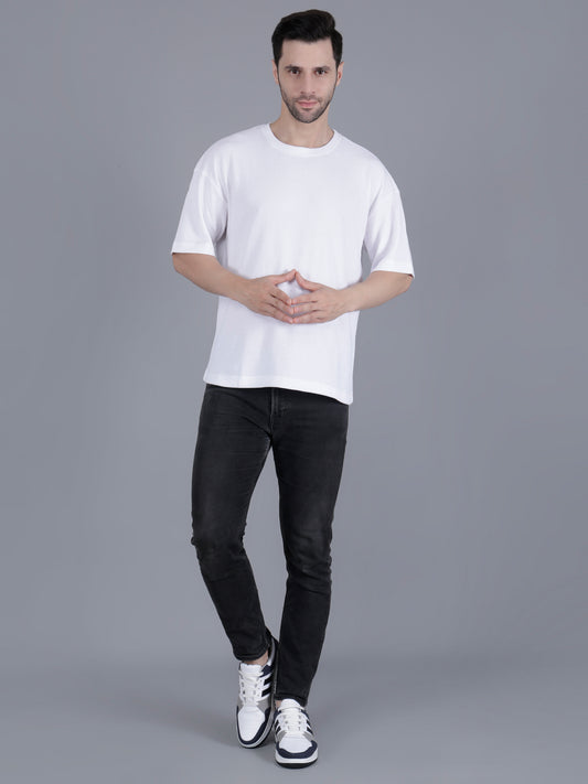 White Solid Men Oversize Round Neck Half Sleeve T-shirt | Oversize T-shirt for men