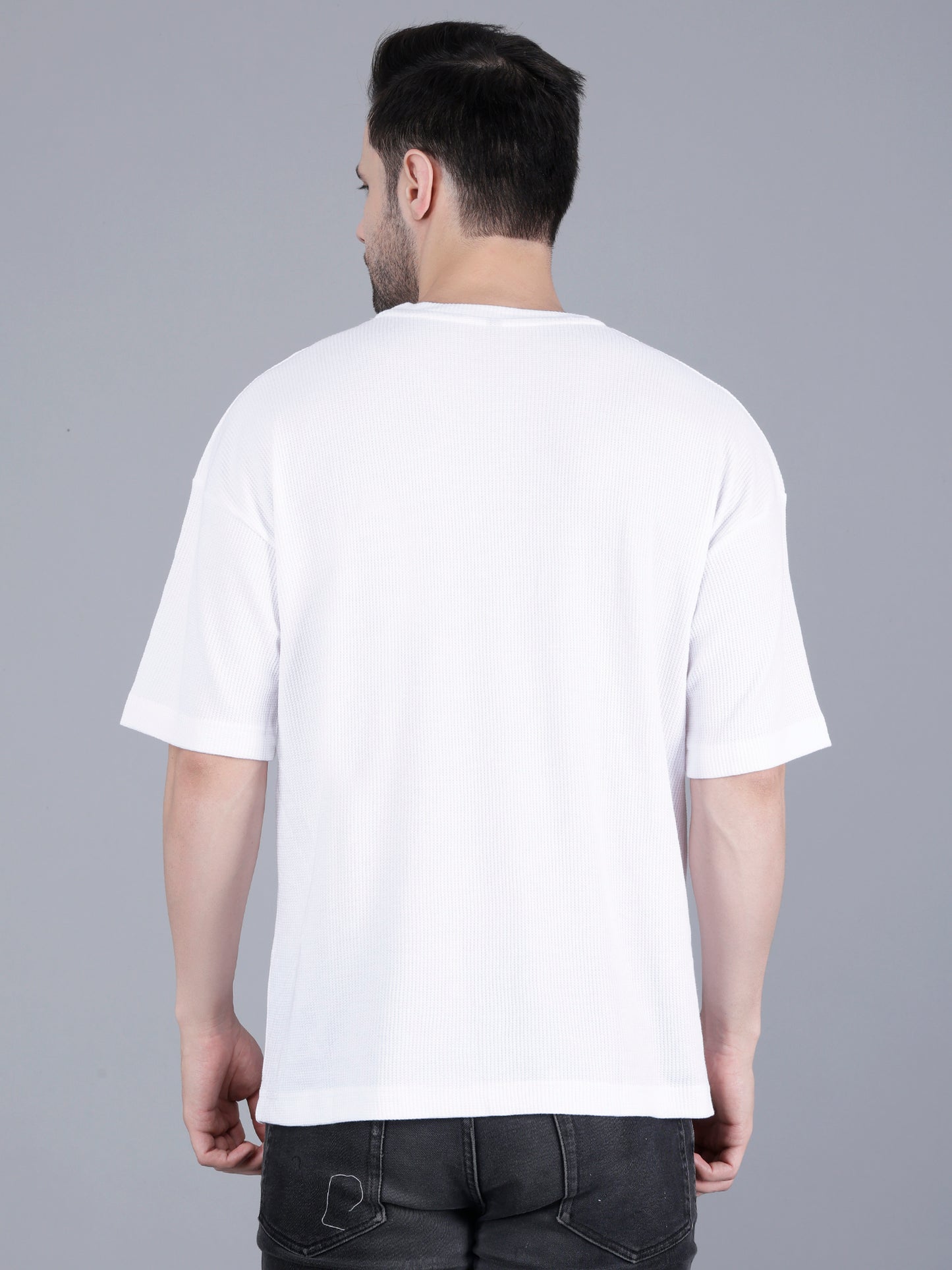 White Solid Men Oversize Round Neck Half Sleeve T-shirt | Oversize T-shirt for men