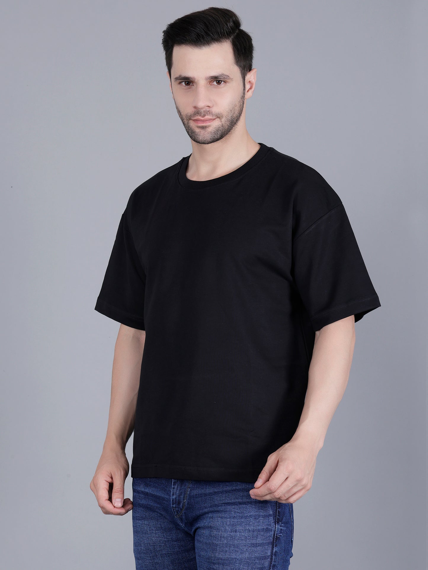 Half Sleeve Oversized Tshirt for Men, Round Neck Cotton Drop Shoulder Solid T-Shirt