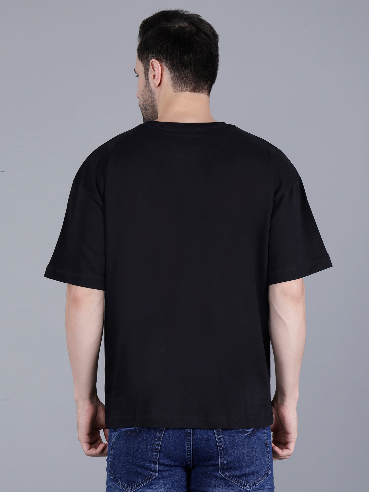 Half Sleeve Oversized Tshirt for Men, Round Neck Cotton Drop Shoulder Solid T-Shirt