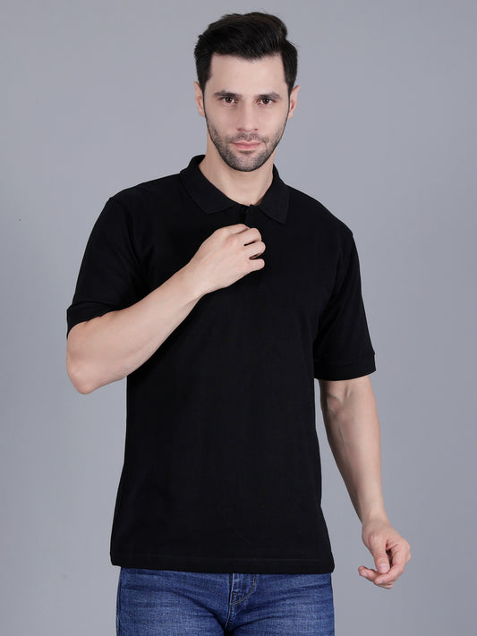 Black Polo T-Shirt For Men's Cotton Stretch Solid (Regular Fit | Pique Knit)