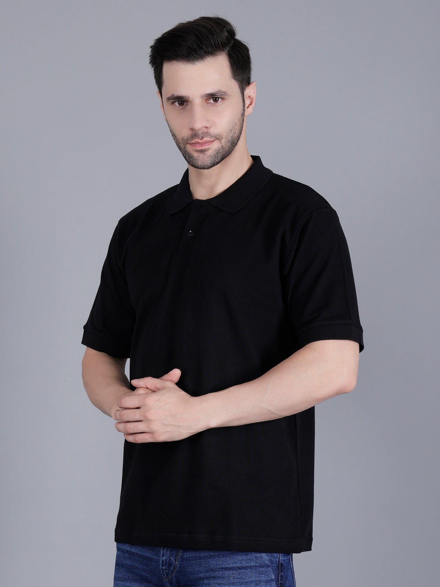 Black Polo T-Shirt For Men's Cotton Stretch Solid (Regular Fit | Pique Knit)