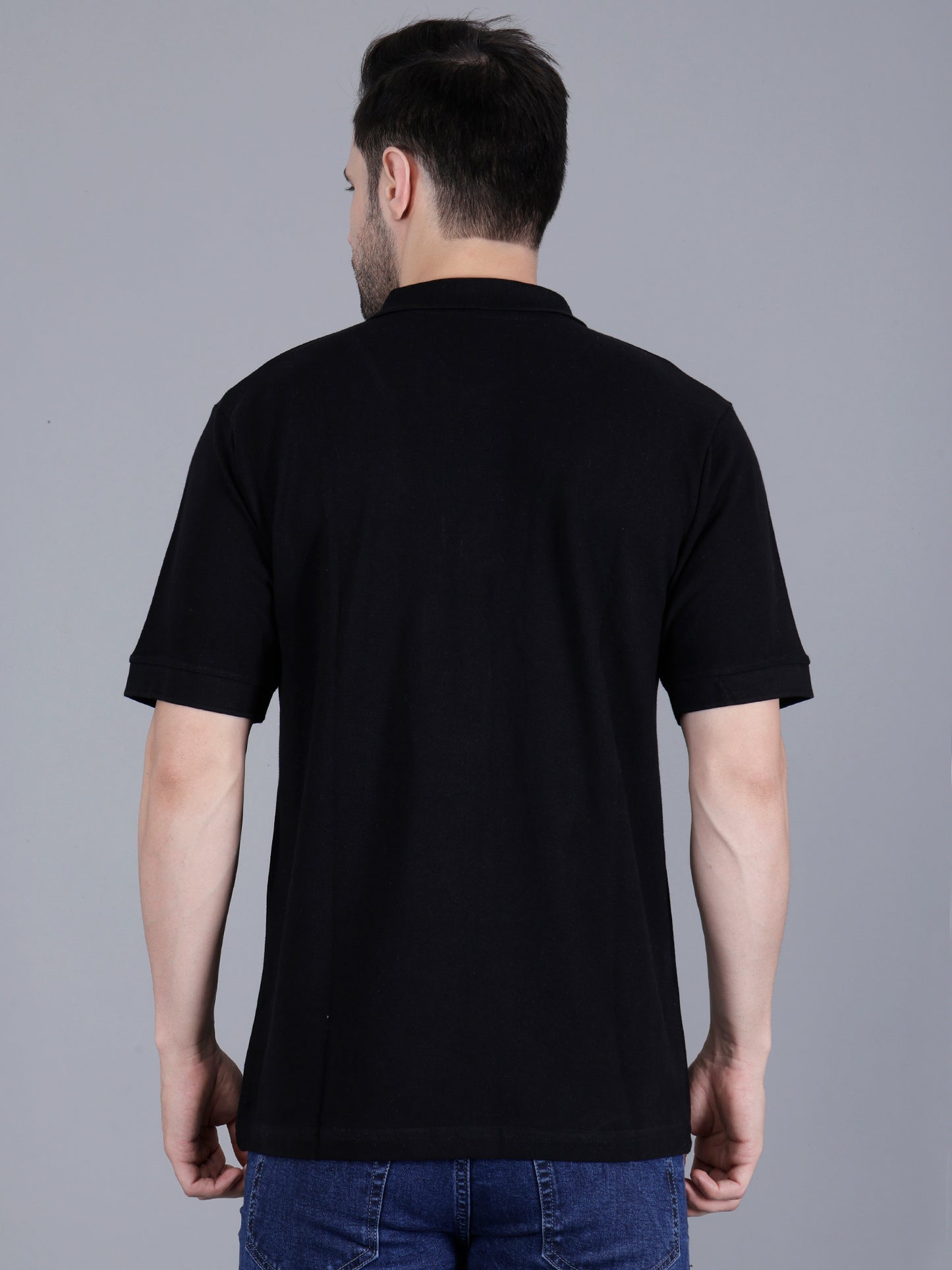 Black Polo T-Shirt For Men's Cotton Stretch Solid (Regular Fit | Pique Knit)