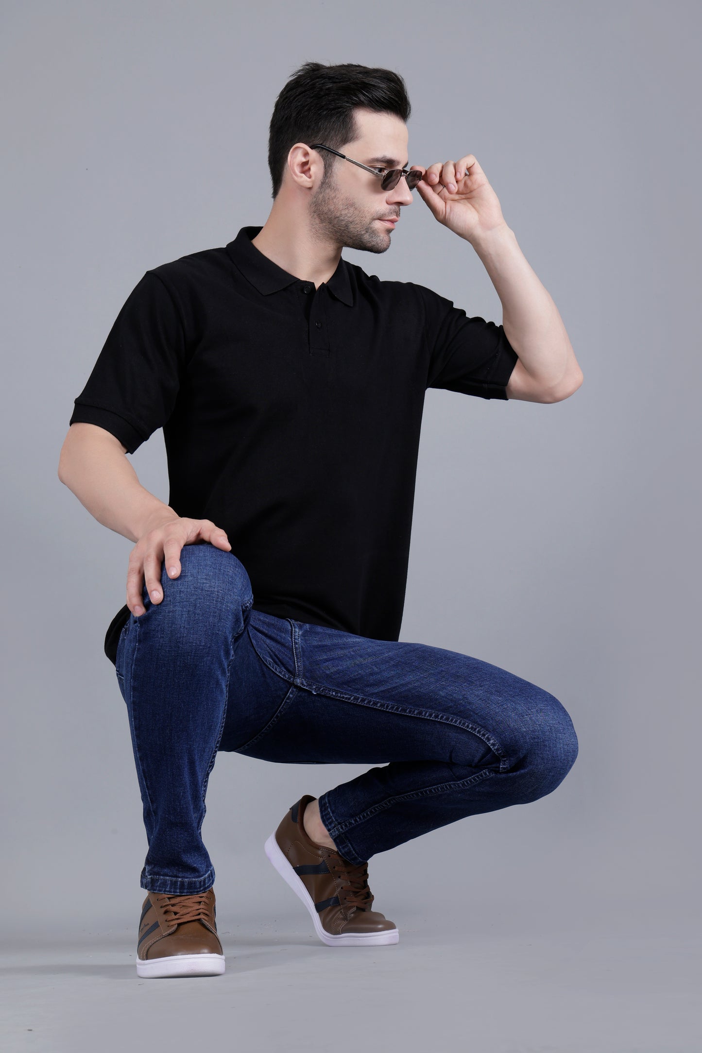 Black Polo T-Shirt For Men's Cotton Stretch Solid (Regular Fit | Pique Knit)