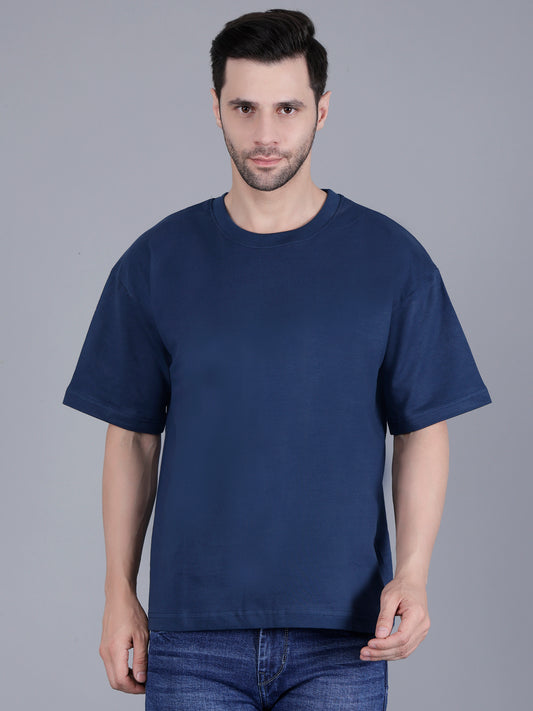 Men's Navy Blue Oversized T-Shirt Relaxed Fit Casual Tee