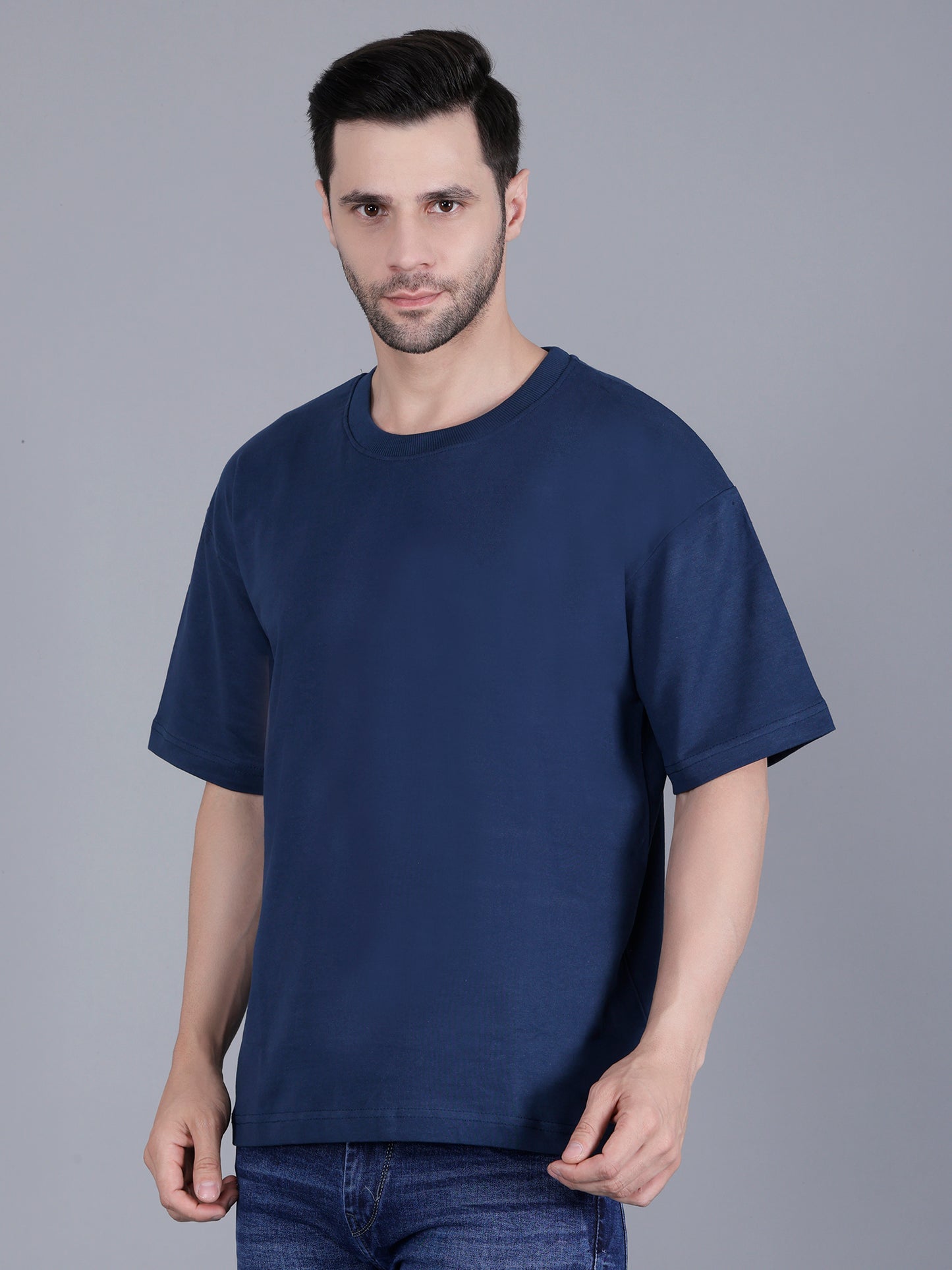 Men's Navy Blue Oversized T-Shirt Relaxed Fit Casual Tee