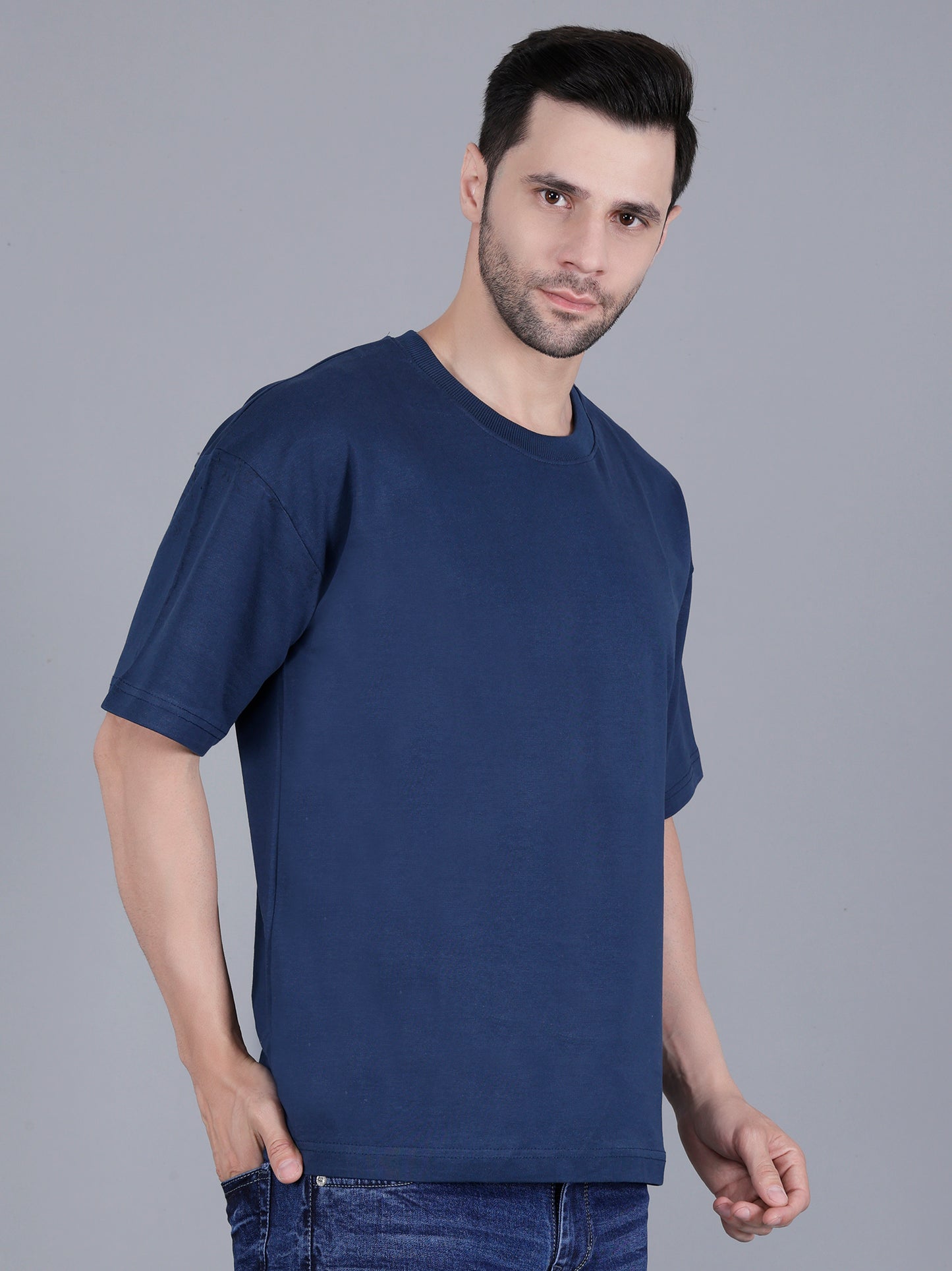 Men's Navy Blue Oversized T-Shirt Relaxed Fit Casual Tee