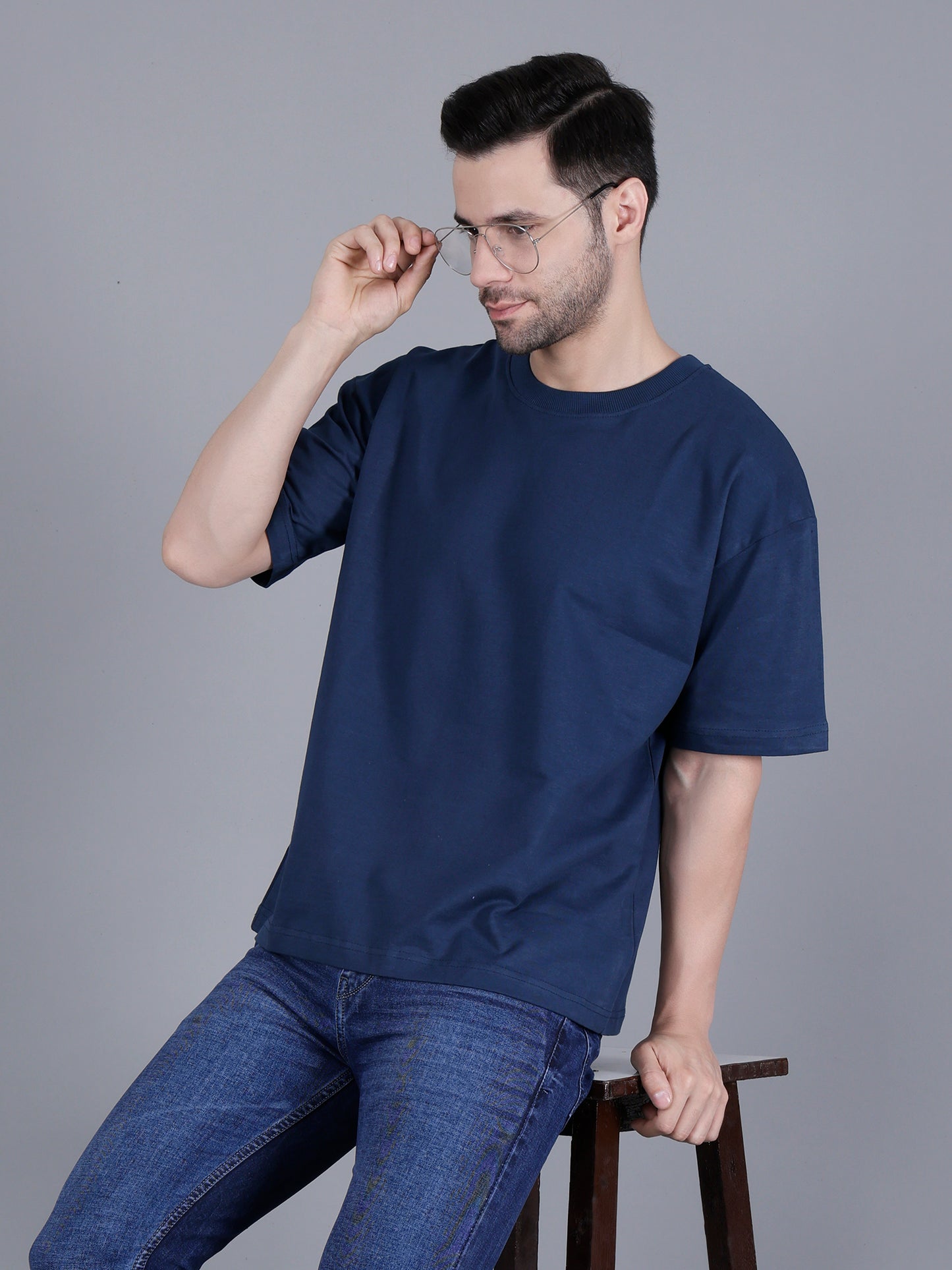 Men's Navy Blue Oversized T-Shirt Relaxed Fit Casual Tee