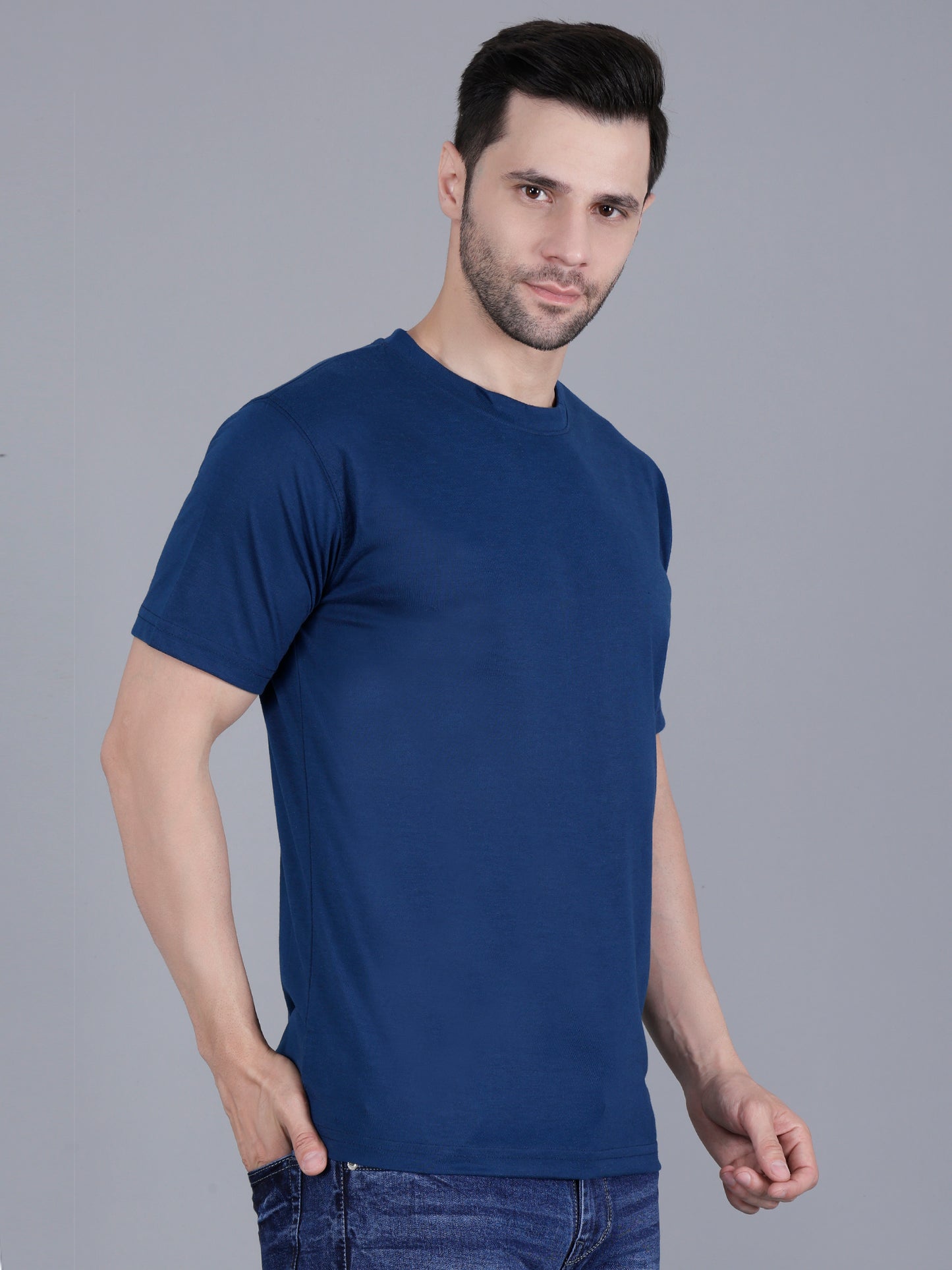 Cotton Navy Blue Regular Unisex T-Shirt