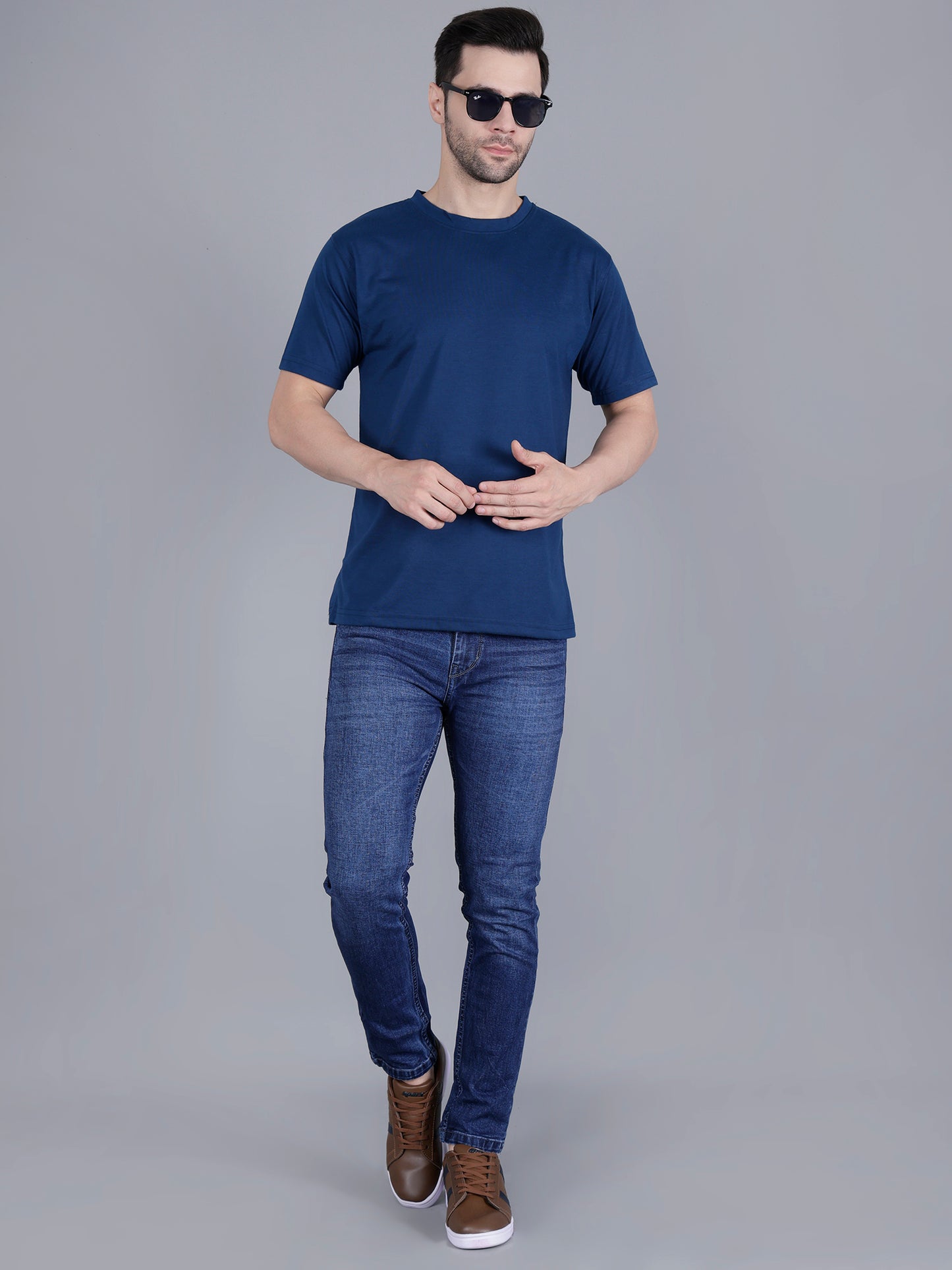 Cotton Navy Blue Regular Unisex T-Shirt